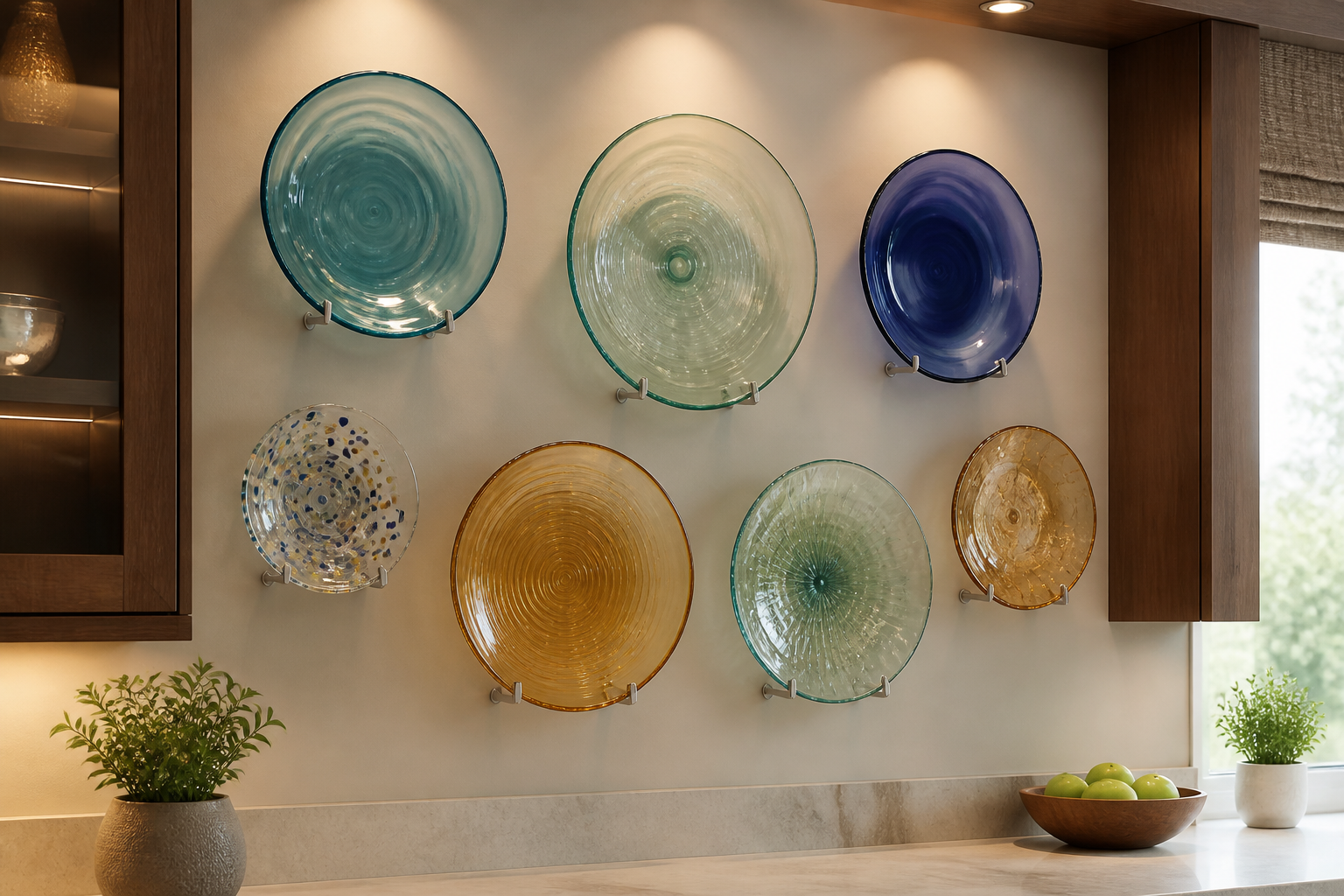 Peggy Karr lighthouse plate on a coastal mantel