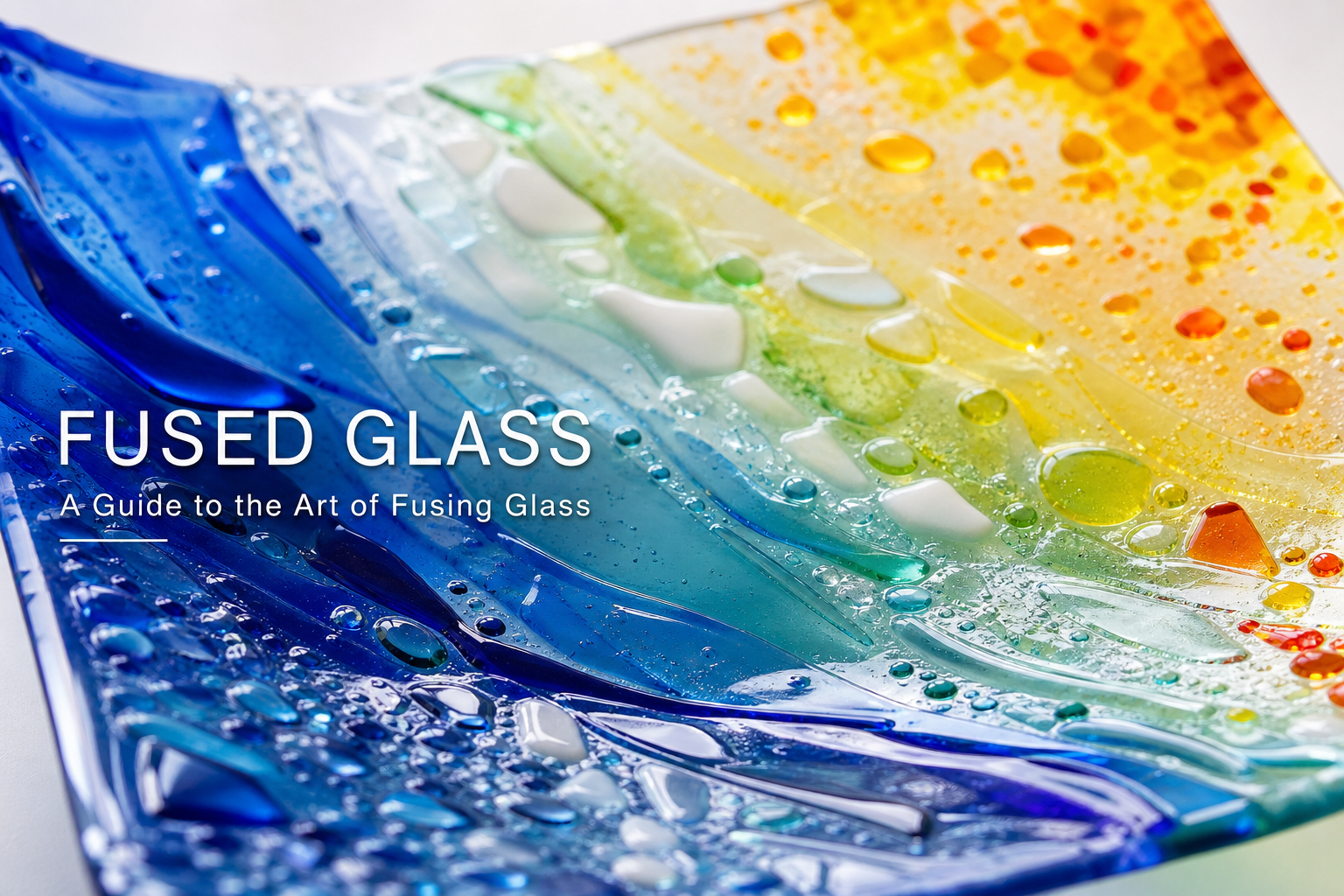 Layers of colored glass fusing in a kiln for Peggy Karr plate production